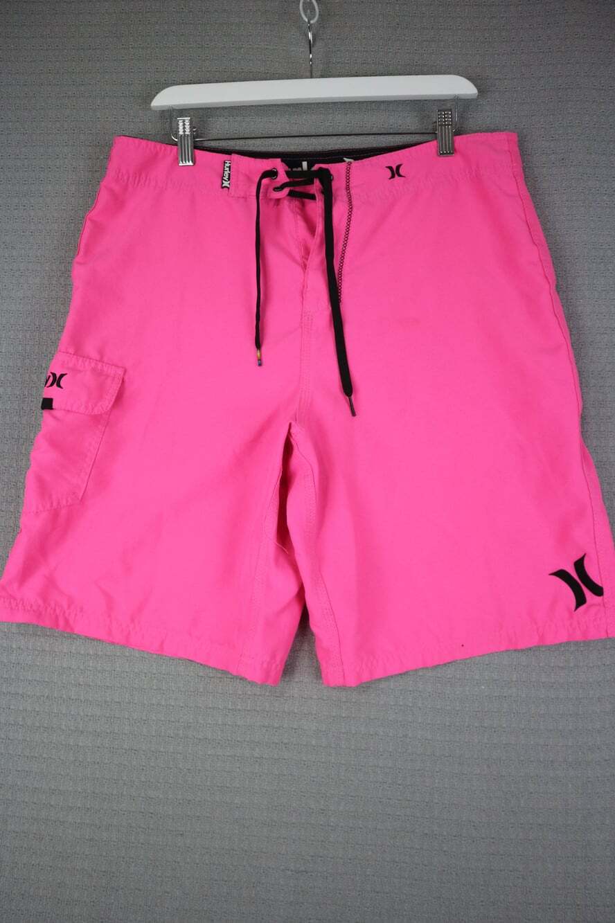 Hurley Mens Hot Pink Neon Board Shorts Swim Trunks Cargo Pocket Size 34
